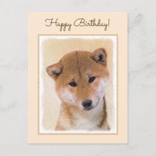 Carte Postale Peinture Shiba Inu (Rouge) - Art de chien original