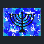 Carte Postale Peinture Splatter bleu Menorah<br><div class="desc">Peindre la carte postale de menorah bleu éclat.</div>