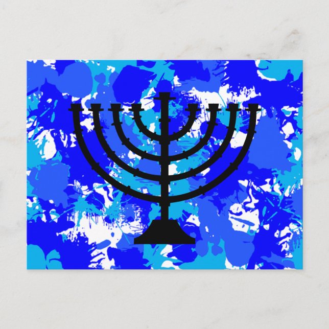 Carte Postale Peinture Splatter bleu Menorah (Devant)
