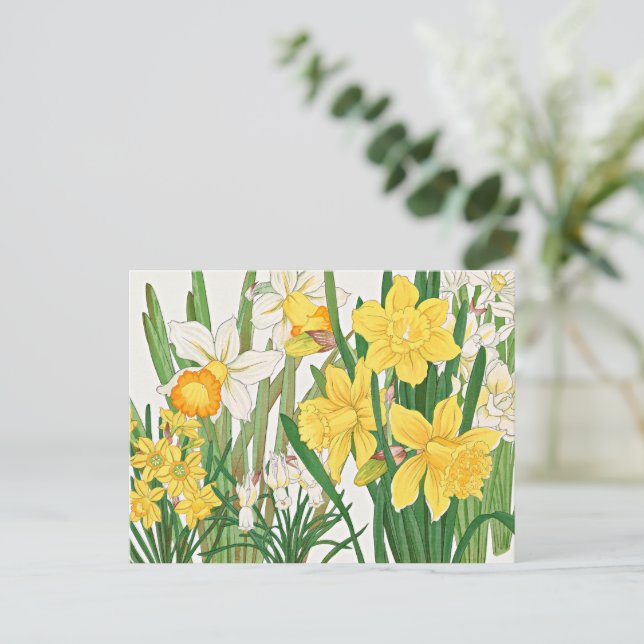 Carte Postale Peinture sur bois de narcisse (Debout devant)