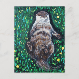 Carte Postale Peinture sur la loutre de rivière relaxante