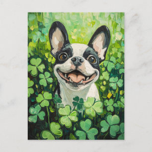 Carte Postale Peinture sur le champ de trèfle de Boston Terrier