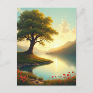 Carte Postale Peinture sur le paysage des lacs d'arbres