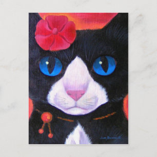 Carte Postale Peinture sur papillon de chat Tuxedo - Multi