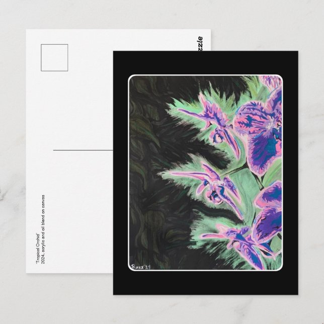 Carte Postale Peinture 'Tropical Orchid' sur une  (Devant / Derrière)