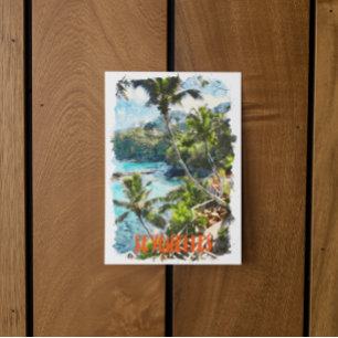Carte Postale Peinture tropicale à l'aquarelle de l'île des Seyc