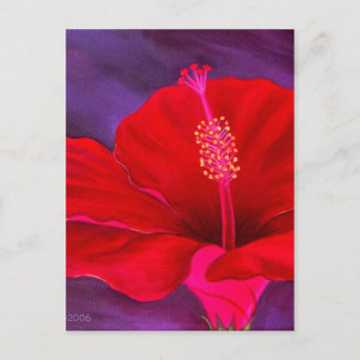 Carte Postale Peinture Tropicale Hibiscus Rouge - Multi