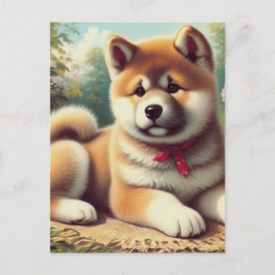 Carte Postale Peinture vintage à l'huile Akita