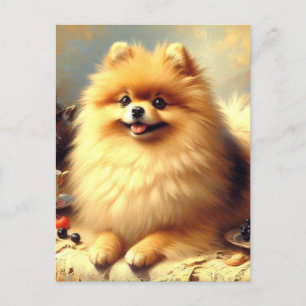 Carte Postale Peinture vintage de Chien de Poméranie