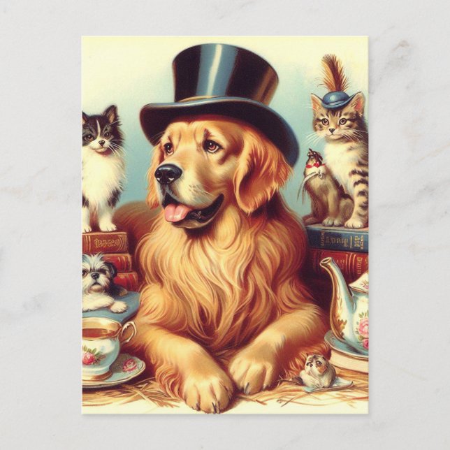Carte Postale Peinture Vintage de chien mignonne (Devant)