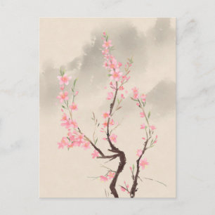 Carte Postale Peinture vintage de style chinois vert rose