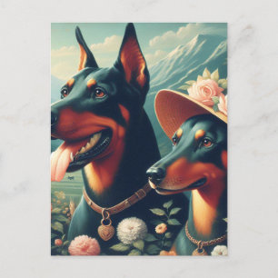 Carte Postale Peinture vintage Doberman