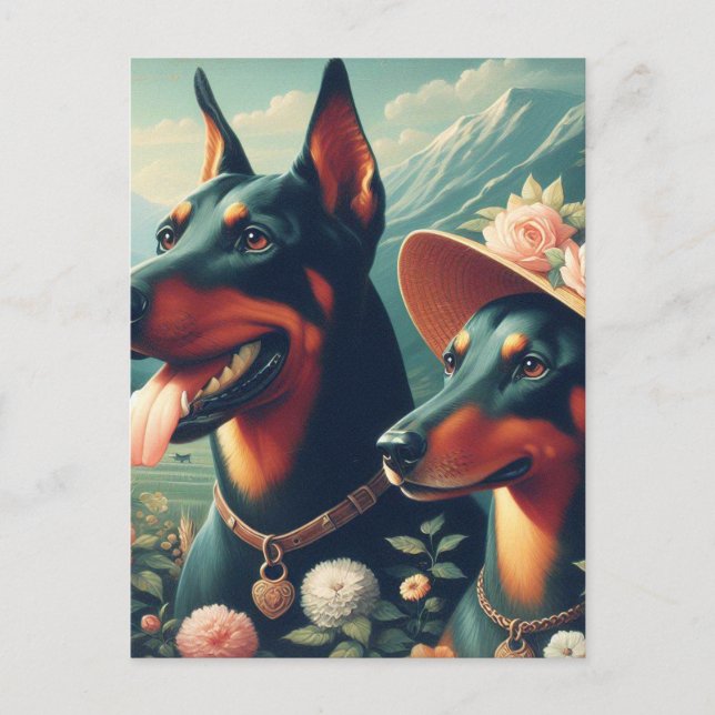 Carte Postale Peinture vintage Doberman (Devant)