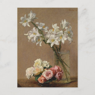 Carte Postale Peinture vintage Roses et lys