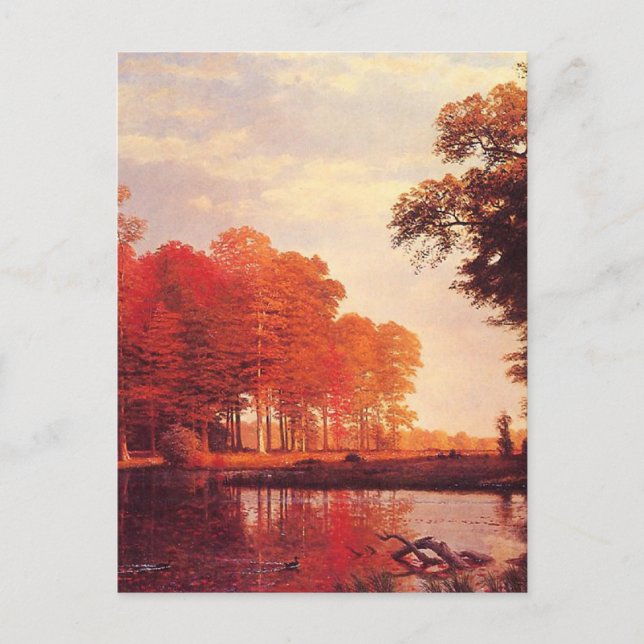 Carte Postale Peinture vintage sur étang d'automne (Devant)