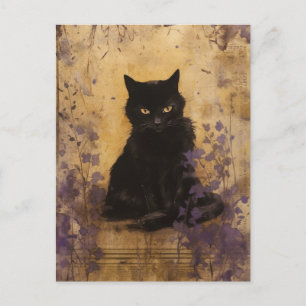 Carte Postale Peinture violette Chat noir Vintage