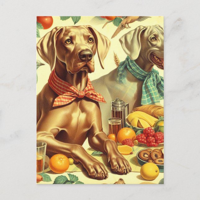 Carte Postale Peinture Weimaraner vintage (Devant)