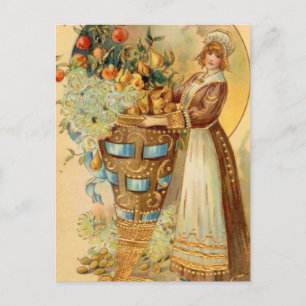 Carte Postale Pèlerin avec Corne de récolte