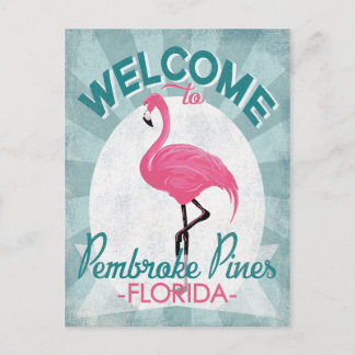 Carte Postale Pembroke Pines Floride Flamant rose rose Rétro
