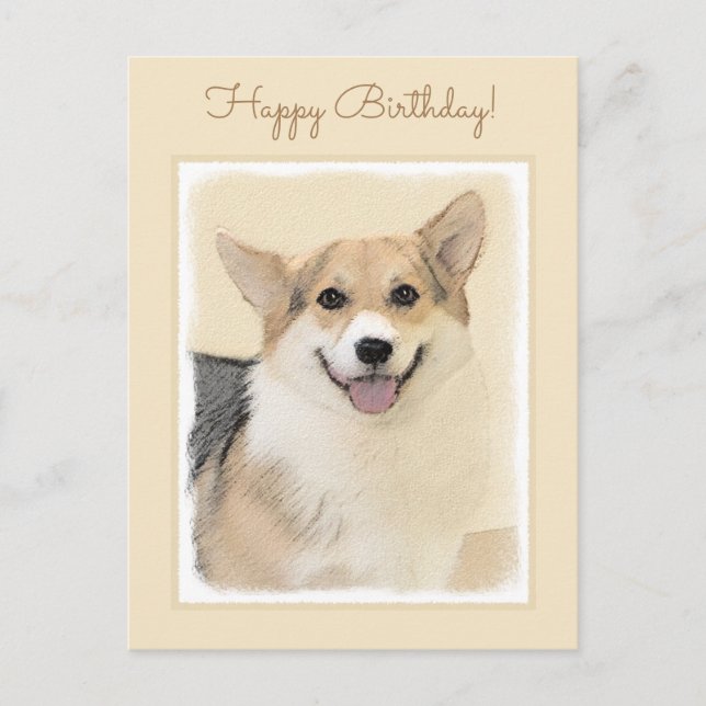 Carte Postale Pembroke Welsh Corgi Peinture - Art Chien original (Devant)