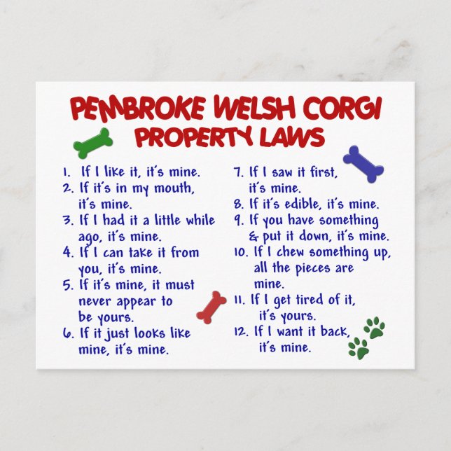 Carte Postale PEMBROKE WELSH CORGI, propriété Lois 2 (Devant)