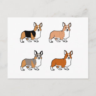 Carte Postale pembroke welsh corgi toutes les couleurs dessin pr
