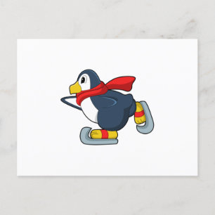 Carte Postale Penguin at Ice skating with Ice skates.PNG