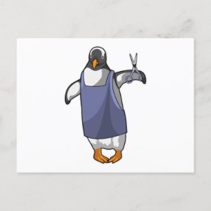 Carte Postale Penguin coiffeur avec ciseaux