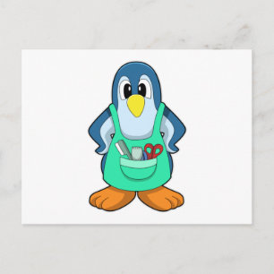 Carte Postale Penguin coiffeur avec ciseaux et razor