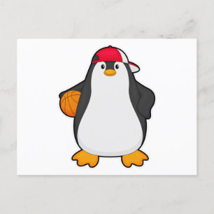 Carte Postale Penguin comme joueur de basket-ball avec basket-ba
