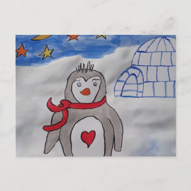 Carte postale Penguin de neige hivernale (Devant)