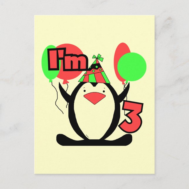 Carte Postale Penguin I'm 3 Anniversaire Tshirts et cadeaux (Devant)
