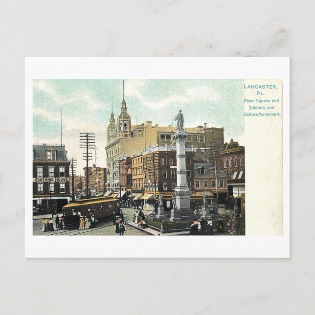 Carte Postale Penn Square vintage, Lancaster, Pennsylvanie (Devant)