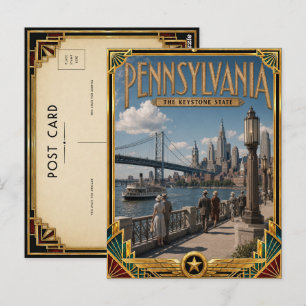 Carte Postale Pennsylvanie Art Déco Vintage de l'Âge d'Or