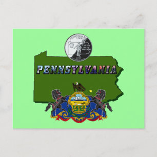 Carte Postale Pennsylvanie Carte, trimestre, drapeau et texte de