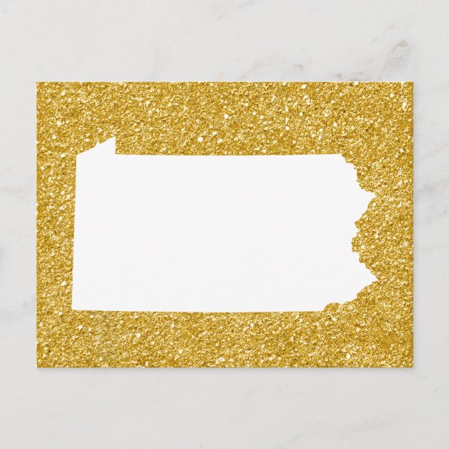 Carte Postale Pennsylvanie en paillettes blanches et dorées (Devant)