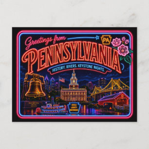 Carte Postale Pennsylvanie Neon State Rétro Vintage
