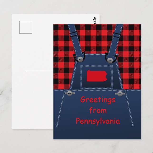 Carte Postale Pennsylvanie Overalls Buffalo Plaid (Devant / Derrière)