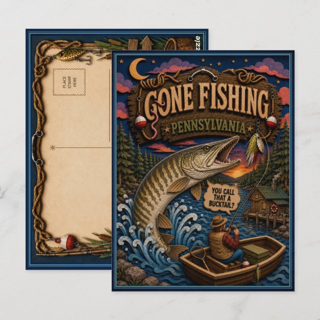 Carte Postale Pennsylvanie Parti Pêcher Maskinongé (Devant / Derrière)