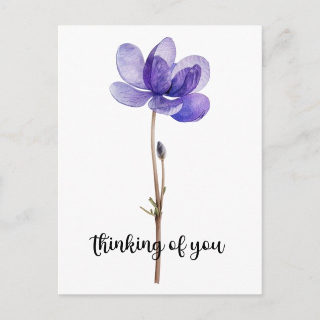 Carte Postale "Pensant à toi" avec Fleur Violette (Devant)