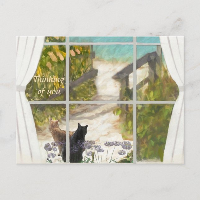 CARTE POSTALE PENSÉE POUR VOUS Chats et Océan  (Devant)