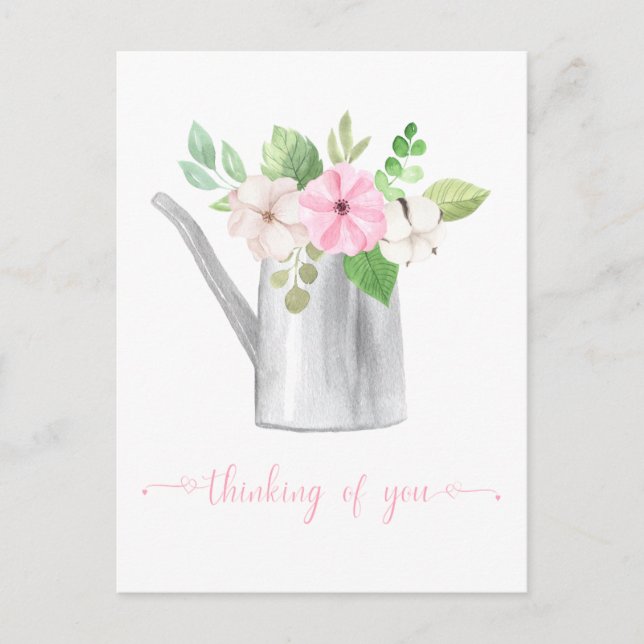 Carte Postale Pensée pour Vous Fleurs Roses et Blanches dans un  (Devant)