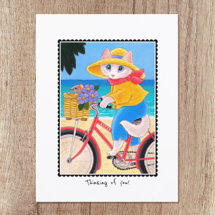 Carte Postale 'Penser à vous' Chat & Souris Bicyclette personnal