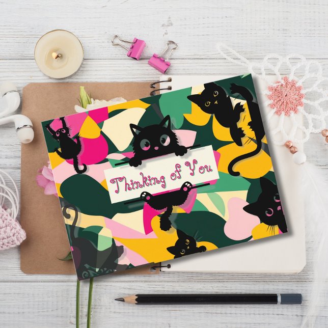 Carte Postale Penser à vous Chats et Florals (Créateur téléchargé)