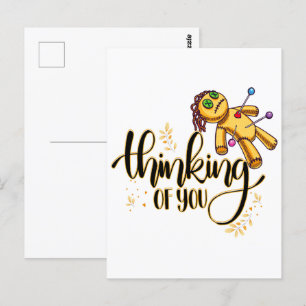 Carte Postale Penser à vous drôle Halloween Poupée vaudou