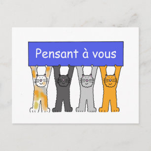 Carte Postale Penser à vous en chats de dessin animé