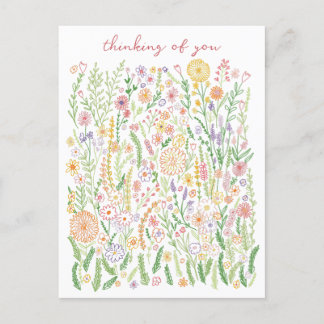 Carte Postale Penser à vous Fleurs Champs Pré Floral