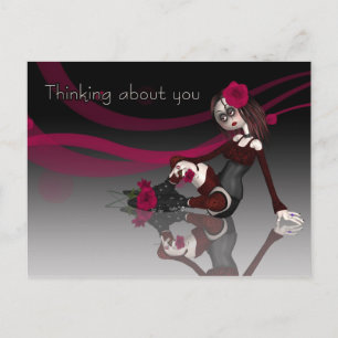Carte Postale Penser À Vous - Poupée Gothique En Sac Avec Roses