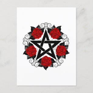 Carte Postale Pentagramme aux roses rouges