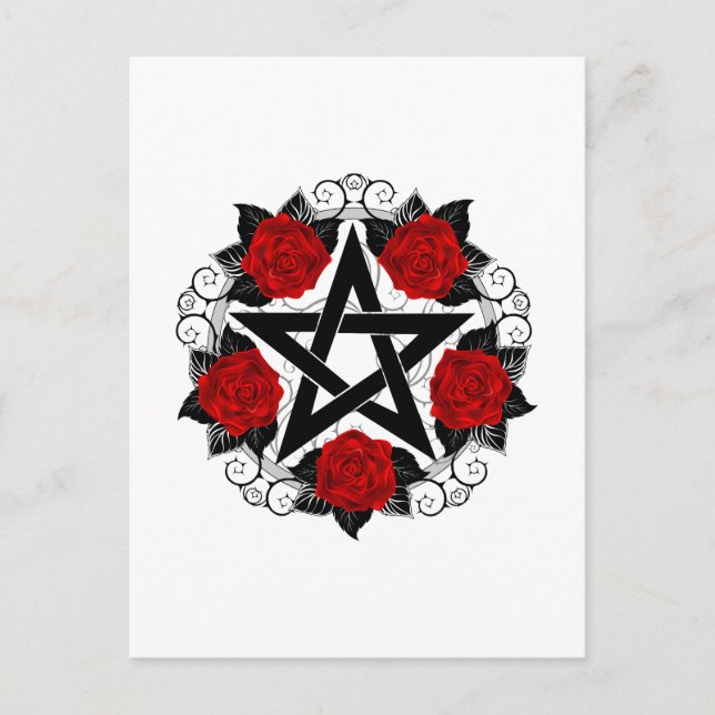 Carte Postale Pentagramme aux roses rouges (Devant)